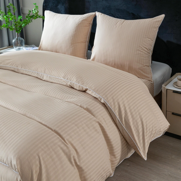 Beżowa bawełniana pościel hotelowa adamaszek z bizą 200x220 Mariot