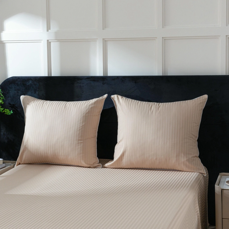 Beżowa bawełniana pościel hotelowa adamaszek z bizą 200x220 Mariot