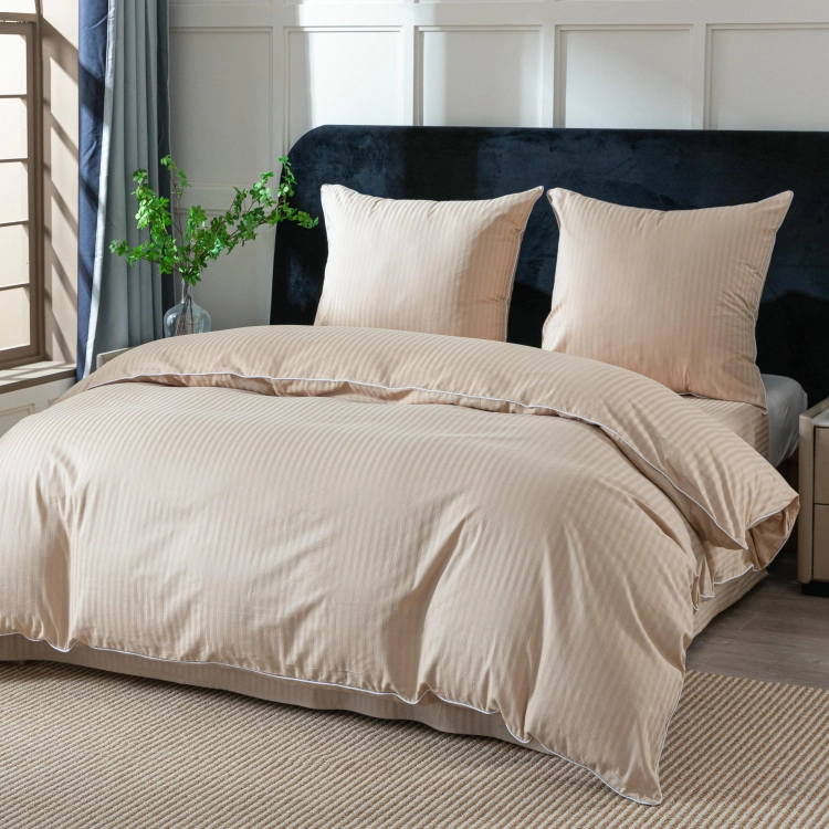 Beżowa bawełniana pościel hotelowa adamaszek z bizą 200x220 Mariot