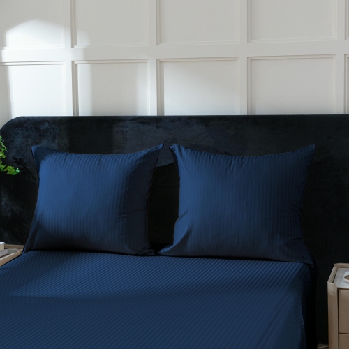 Granatowa bawełniana pościel hotelowa adamaszek z bizą 160x200 Mariot