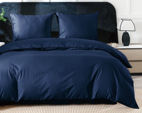Granatowa bawełniana pościel hotelowa adamaszek z bizą 160x200 Mariot