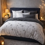 Szara dwustronna pościel w gwiazdki 160x200 z prześcieradłem 