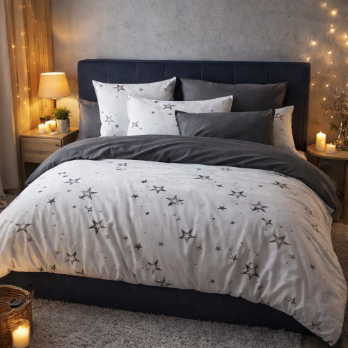 Szara dwustronna pościel w gwiazdki 160x200