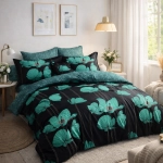 Czarna dwustronna pościel w liście lotus 160x200 z prześcieradłem 