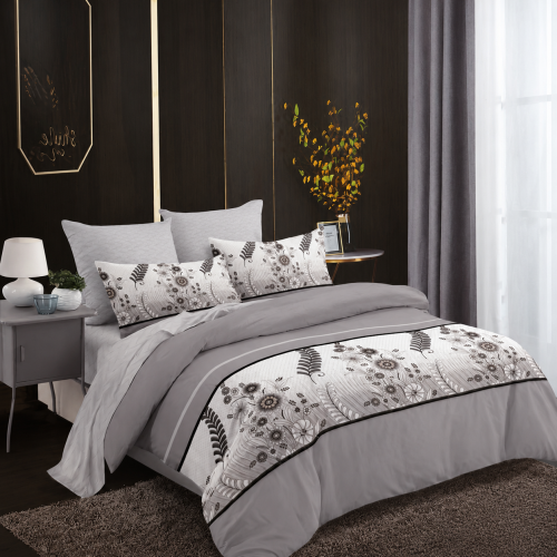 Dwustronna szara elegancka pościel w kwiaty 200x220