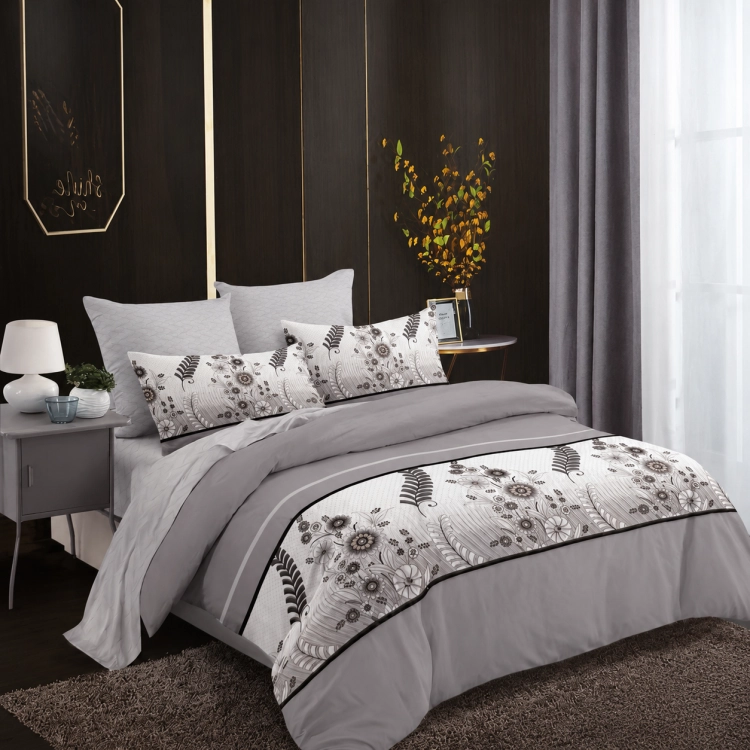 Dwustronna szara elegancka pościel w kwiaty 200x220