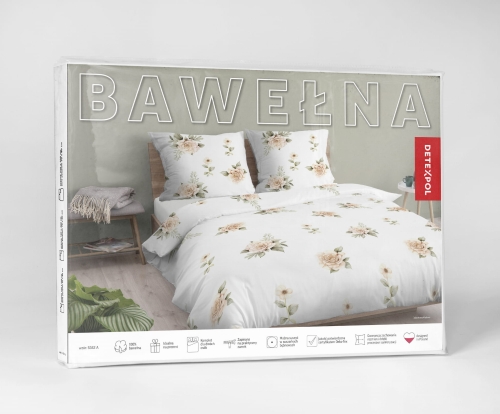Bawełniana biała pościel w kwiaty herbaciane róże 220x200