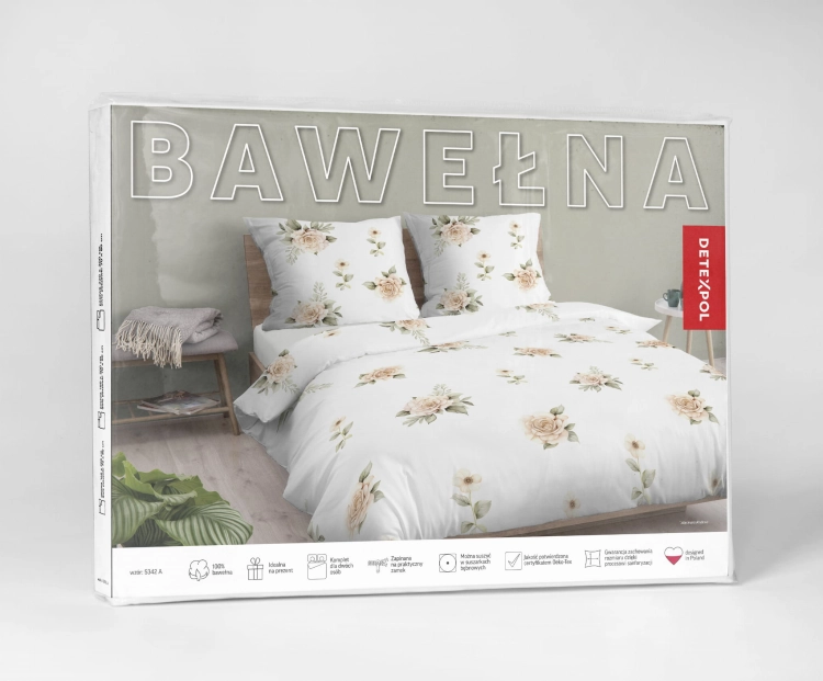 Bawełniana biała pościel w kwiaty herbaciane róże 220x200
