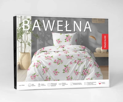 Bawełniana biała pościel w różowe kwiatuszki 220x200