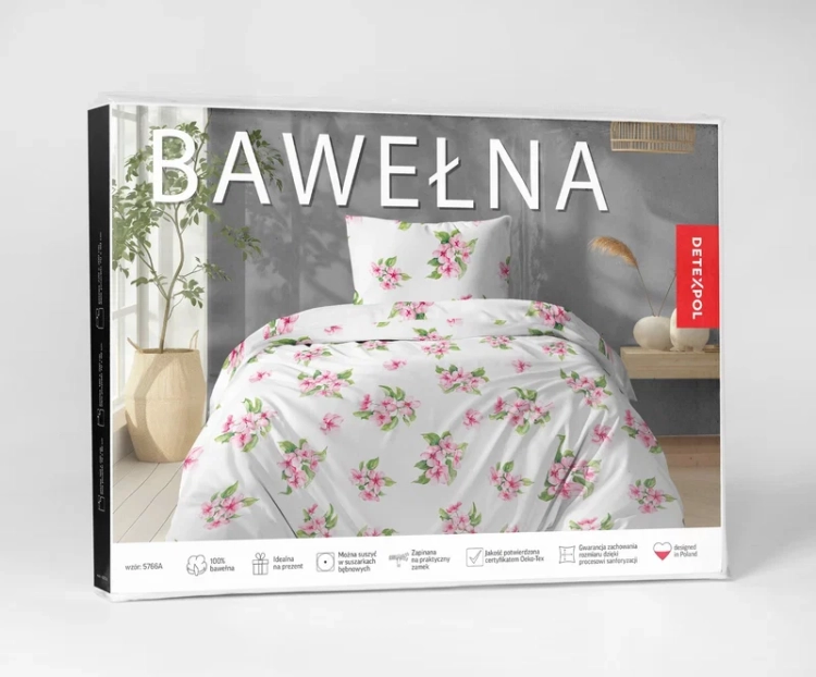 Bawełniana biała pościel w różowe kwiatuszki 220x200