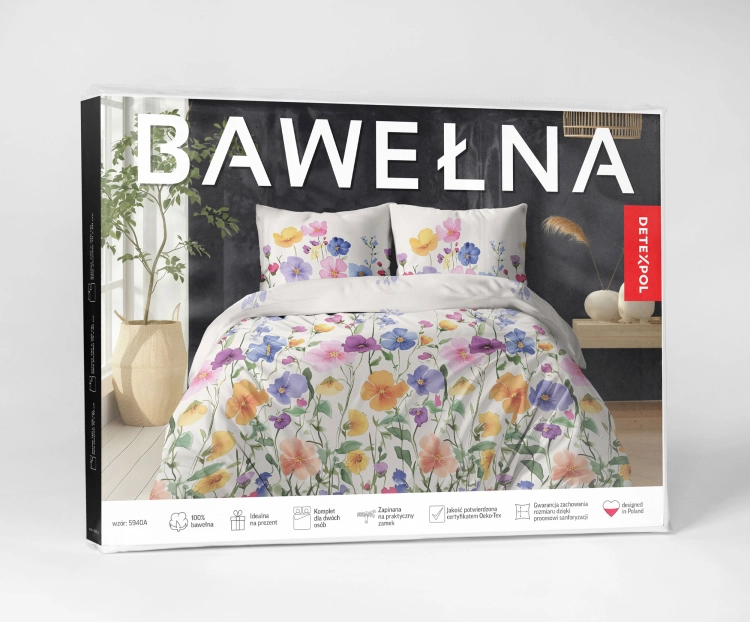 Bawełniana biała pościel w chabrową łąkę 220x200