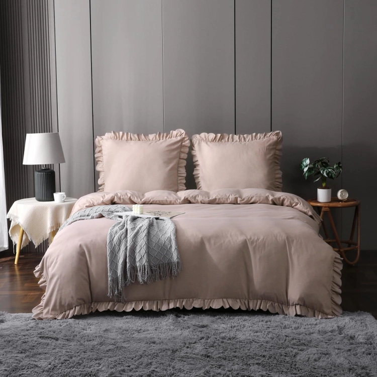 Elegancka, pościel glamour w falbanki 200x220 beżowa