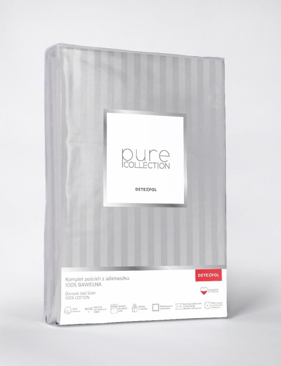 Luksusowa szara jasna pościel 140x200 hotelowa z adamaszku 100% bawełna