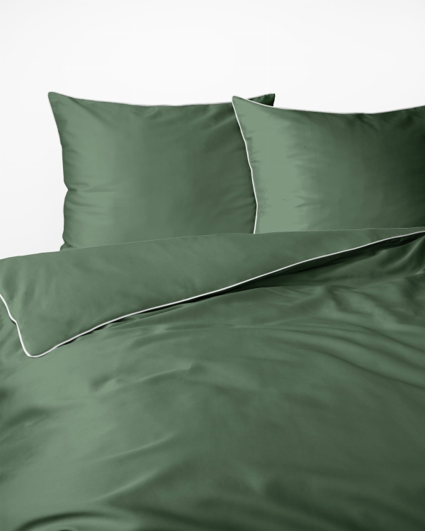 Ekskluzywna zielona pościel hotelowa z makosatyny z bizą 200x220