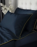 Ekskluzywna granatowa pościel hotelowa z makosatyny z bizą 180x200