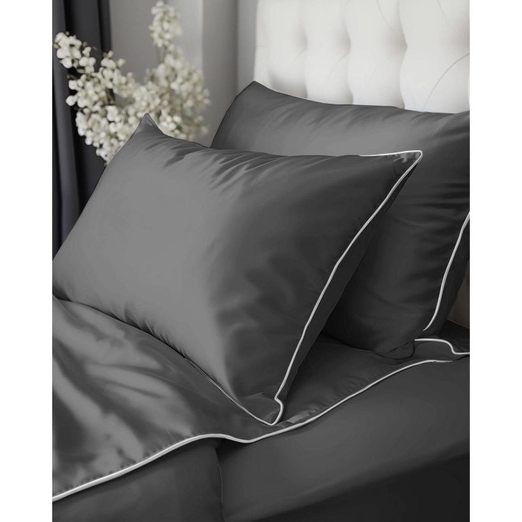 Ekskluzywna szara pościel hotelowa z makosatyny z bizą 180x200