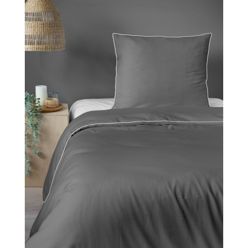 Ekskluzywna szara pościel hotelowa z makosatyny z bizą 180x200