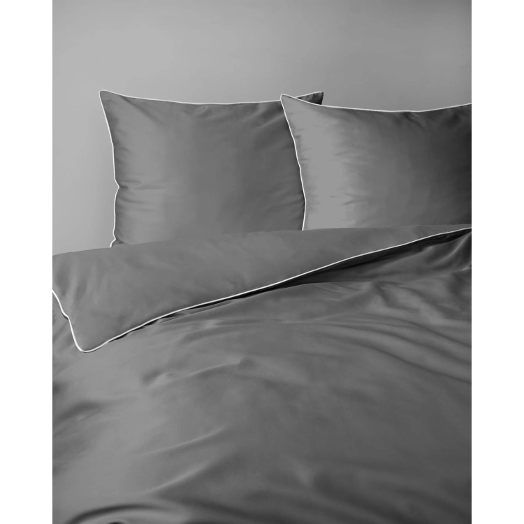 Ekskluzywna szara pościel hotelowa z makosatyny z bizą 180x200