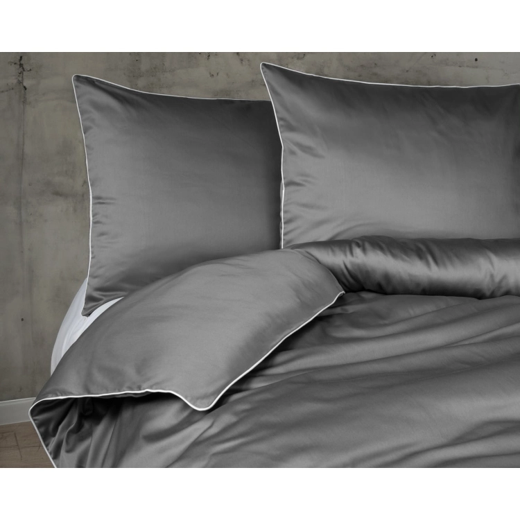 Ekskluzywna szara pościel hotelowa z makosatyny z bizą 180x200