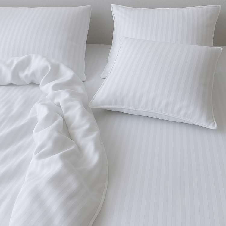Biała pościel 160x200 hotelowa w pasy z bizą
