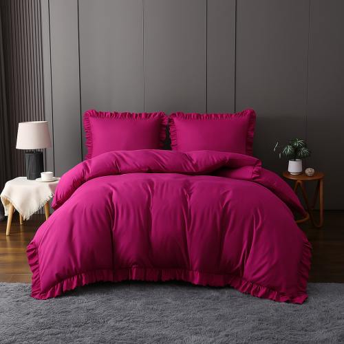 Elegancka pościel glamour w falbanki burgund 200x220
