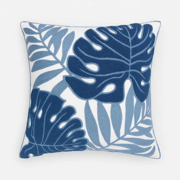 Poszewka 45x45 haftowana niebieskie monstery z bizą