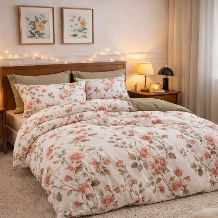 Bawełniana dwustronna pościel w kwiaty 200x220