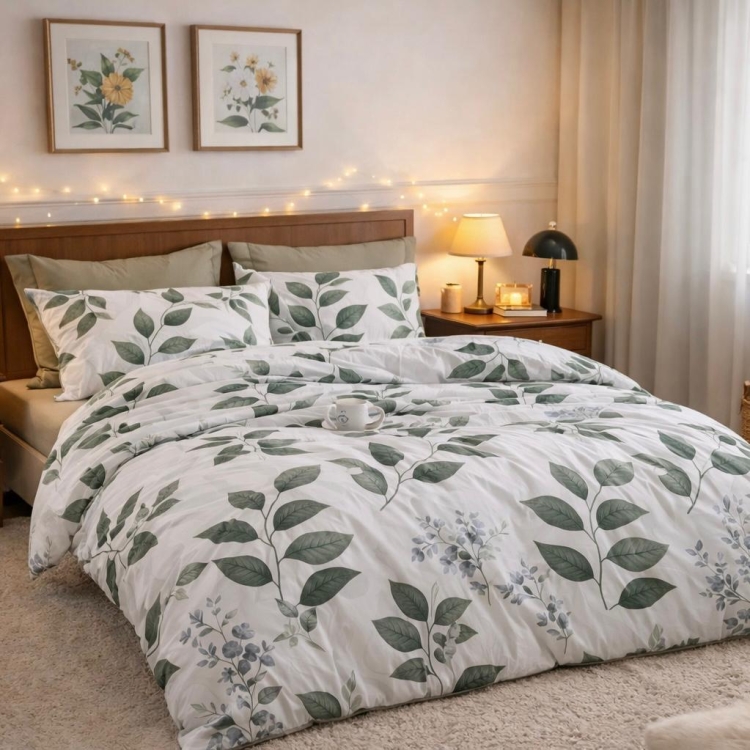 Bawełniana dwustronna pościel w liście 200x220