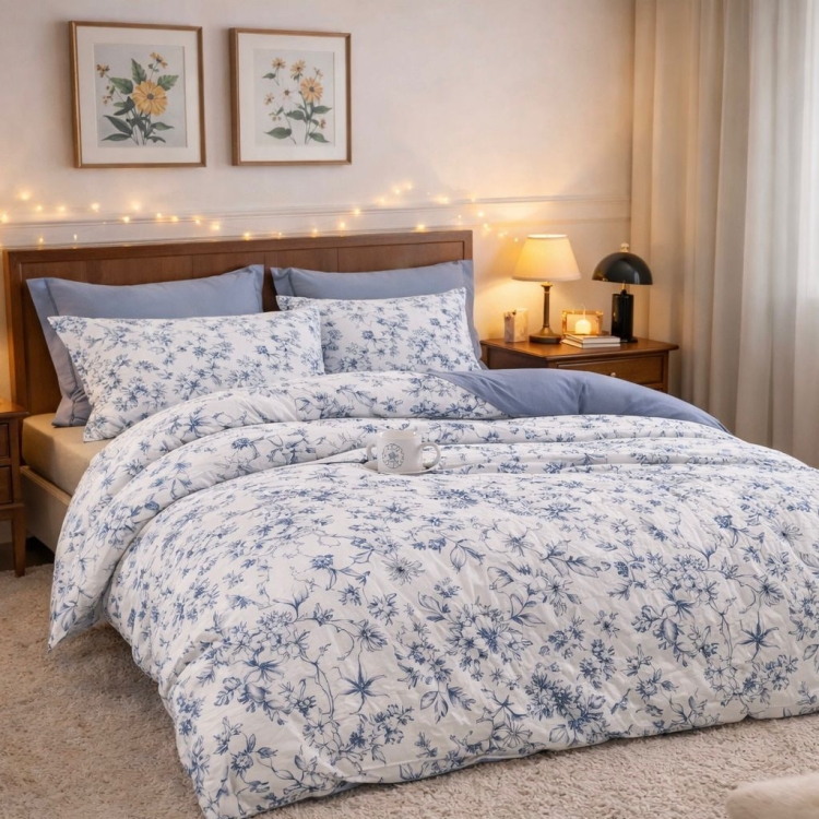 Bawełniana dwustronna pościel w kwiaty 200x220