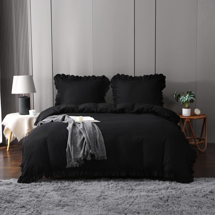 Elegancka, pościel glamour w falbanki 200x220 czarna
