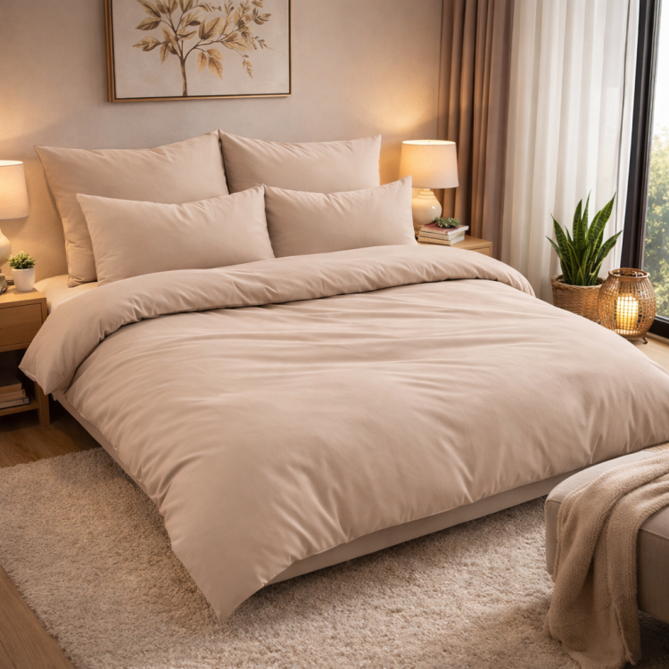 Gładka beżowa pościel 200x220 Classic