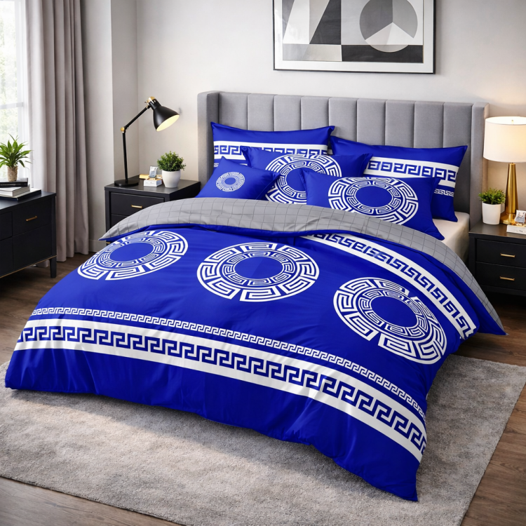 Granatowa dwustronna pościel w grecki wzór 200x220