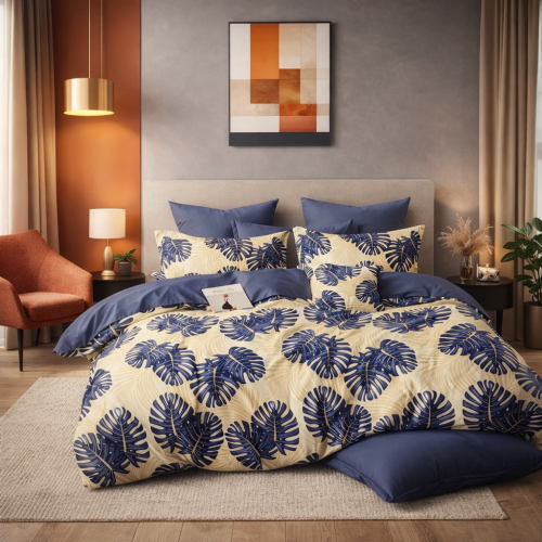 Biała dwustronna pościel w liście monstery 200x220