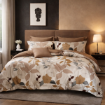 Beżowa dwustronna pościel w kwiaty 200x220 z prześcieradłem  