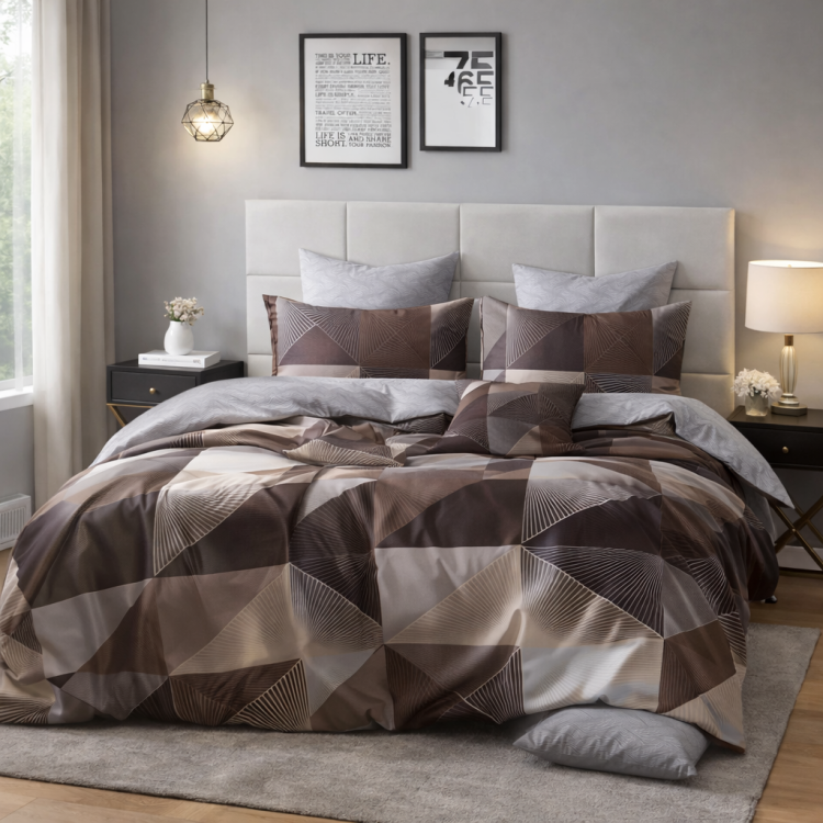 Dwustronna pościel w geometryczny wzór 160x200 z prześcieradłem