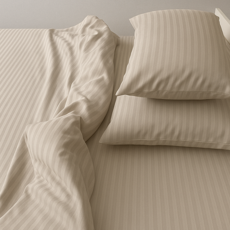 Beżowa pościel hotelowa w pasy z prześcieradłem 200x220 Luna