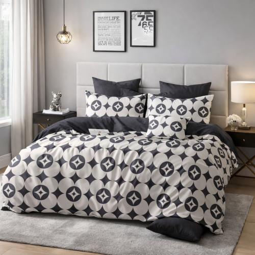 Szara dwustronna pościel w romby 160x200 z prześcieradłem