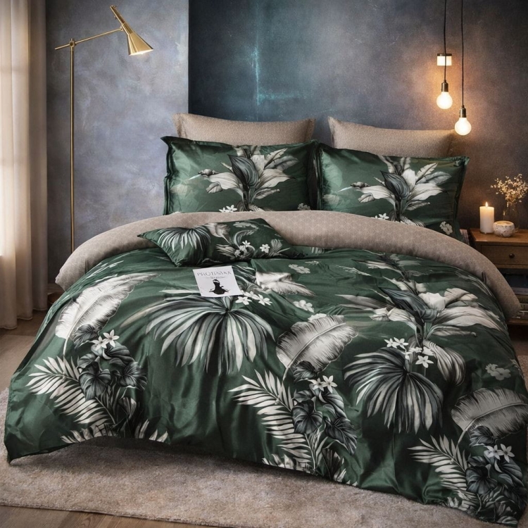 Zielona dwustronna pościel w listki 200x220