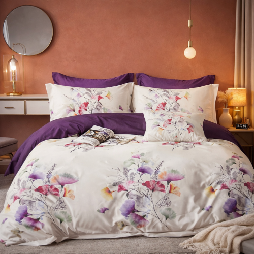 Biała dwustronna pościel w kolorowe kwiaty 160x200 z prześcieradłem