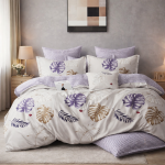 Biała dwustronna pościel w monstery fioletowa 160x200 z prześcieradłem