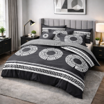 Grafitowa dwustronna pościel w grecki wzór 200x220
