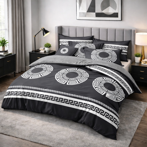 Grafitowa dwustronna pościel w grecki wzór 200x220