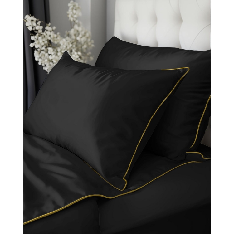 Ekskluzywna czarna pościel hotelowa z makosatyny z bizą 220x200