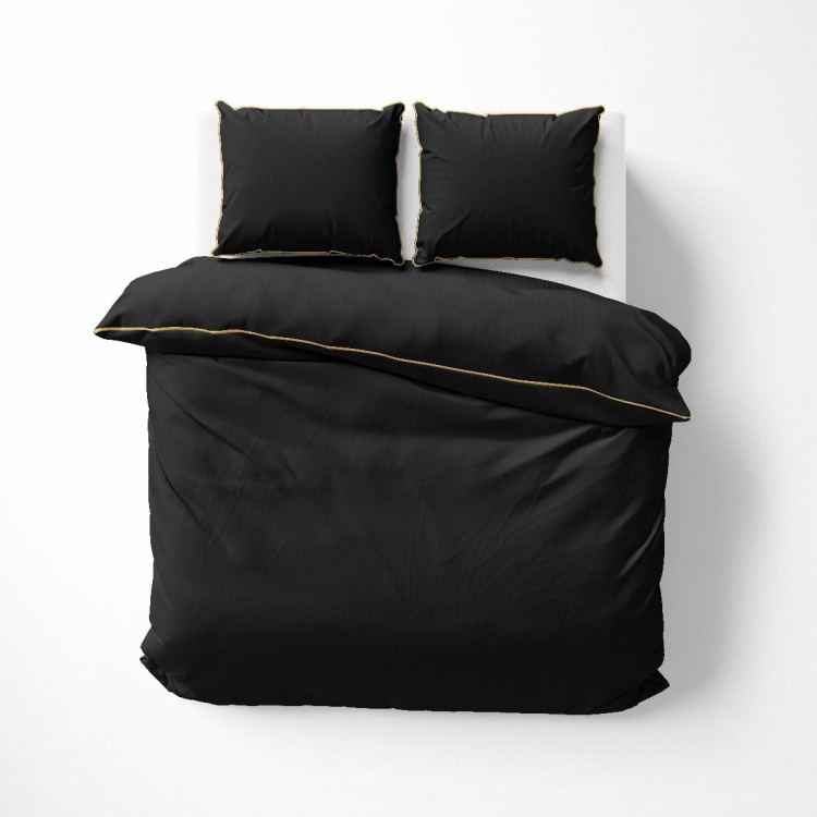 Ekskluzywna czarna pościel hotelowa z makosatyny z bizą 220x200