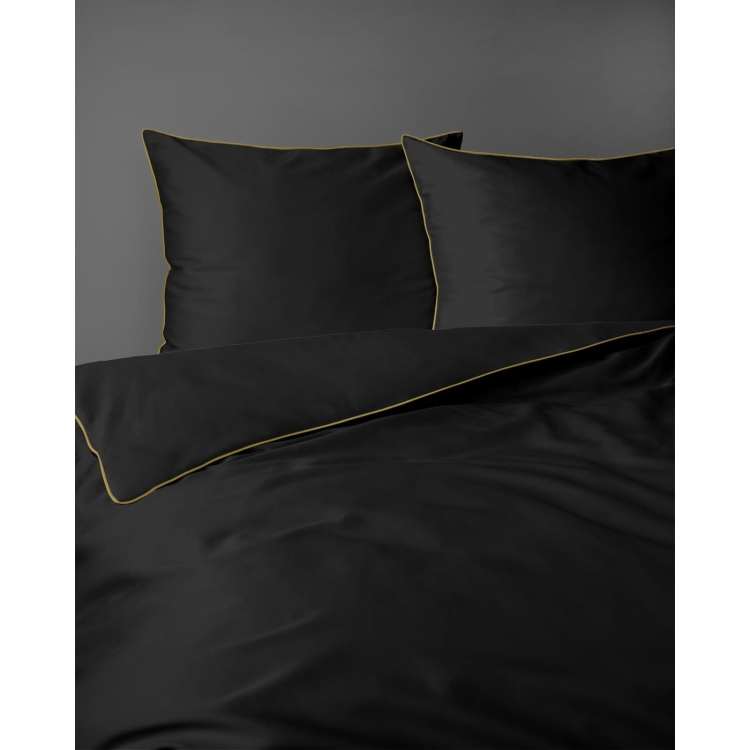 Ekskluzywna czarna pościel hotelowa z makosatyny z bizą 220x200