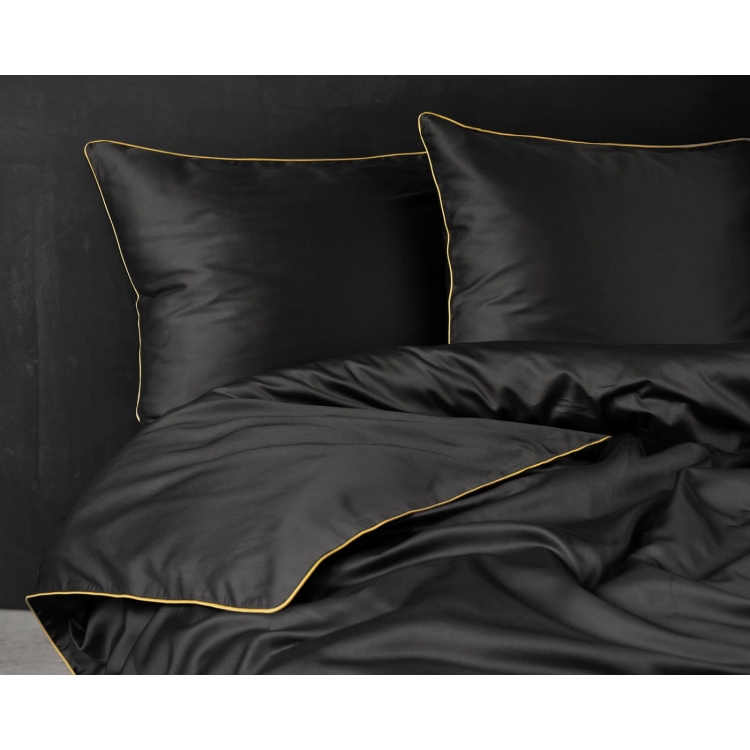 Ekskluzywna czarna pościel hotelowa z makosatyny z bizą 220x200