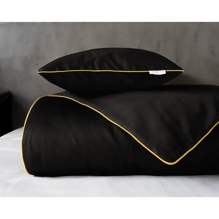 Ekskluzywna czarna pościel hotelowa z makosatyny z bizą 220x200