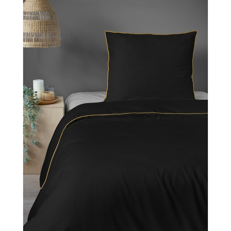 Ekskluzywna czarna pościel hotelowa z makosatyny z bizą 220x200
