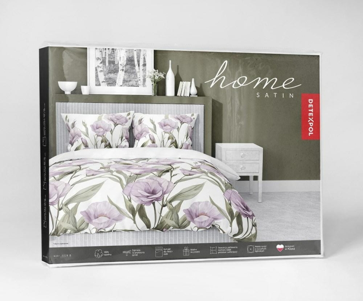 Bawełniana pościel 220×200 fioletowe kwiaty na białym tle 5328B Home Satin