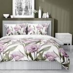 Bawełniana pościel 220×200 fioletowe kwiaty na białym tle 5328B Home Satin 